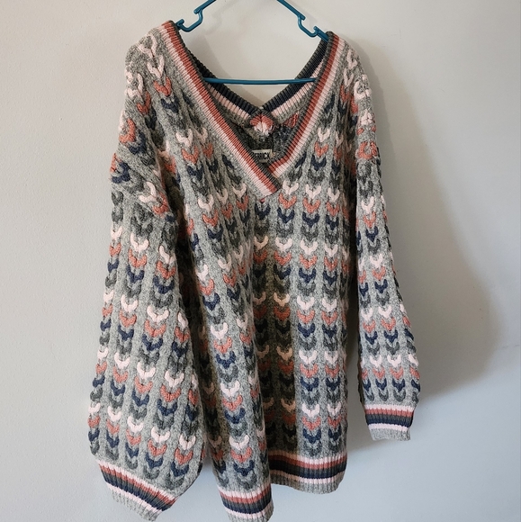 kerrick Sweaters - Cottage Core Chunky Woven Sweater Womens Size M Gray Mauve Kerrick Vneck